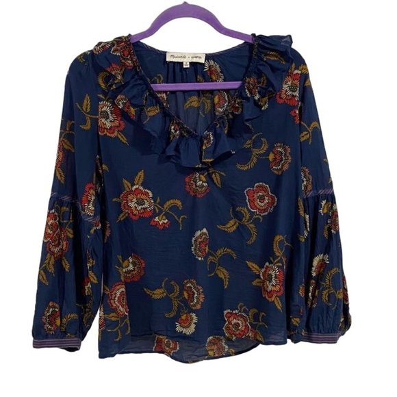 Madewell x Warm Ruffle-Collar Top in Honolulu Hibescus Size M - Picture 1 of 8